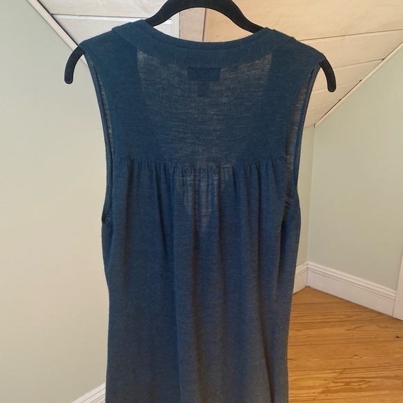 Loft Turquoise Blue Sleeveless Wool Blend Sweater Vest Long Cardigan Size M - Picture 7 of 10